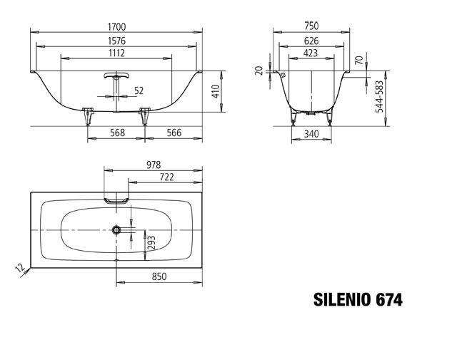 Kaldewei Badewanne SILENIO 674 170x75cm, Standard, alpinweiß matt