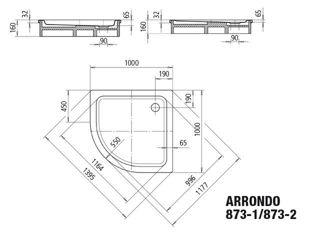 Kaldewei Duschwanne ARRONDO 873-1 100x100x6,5cm, schwarz