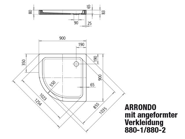 Kaldewei Duschwanne ARRONDO 880-1 90x90x6,5cm, mit Verkleidung, Antislip Perl-Effekt, schwarz