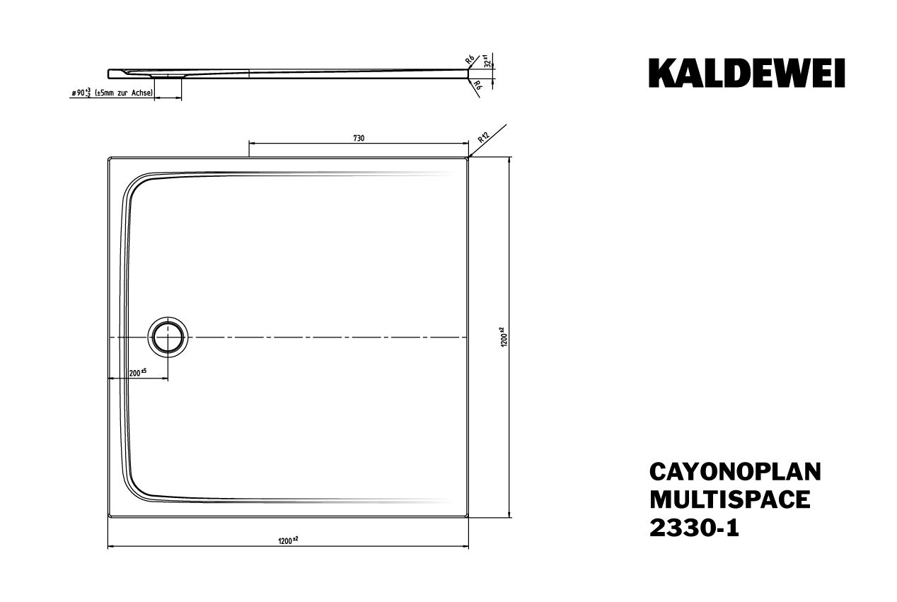 Kaldewei Duschwanne CAYONOPLAN Multispace-2330-5 120x120x1,7cm, mit Wannenträger, Schallschutz Secur Plus, cool grey 90