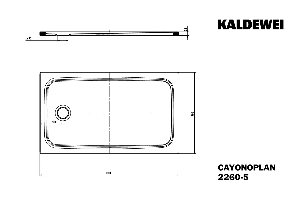 Kaldewei Duschwanne CAYONOPLAN 2260-5 70x120, mit Träger, Antislip Perl-Effekt, bahamabeige