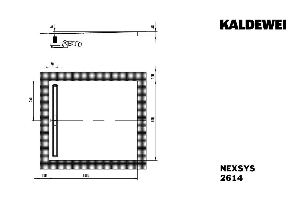 Kaldewei Duschwanne NEXSYS 2614 90x100cm, bodeneben, alpinweiß matt