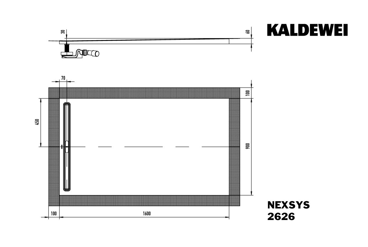 Kaldewei Duschwanne NEXSYS 2626 90x160cm, bodeneben, manhattan