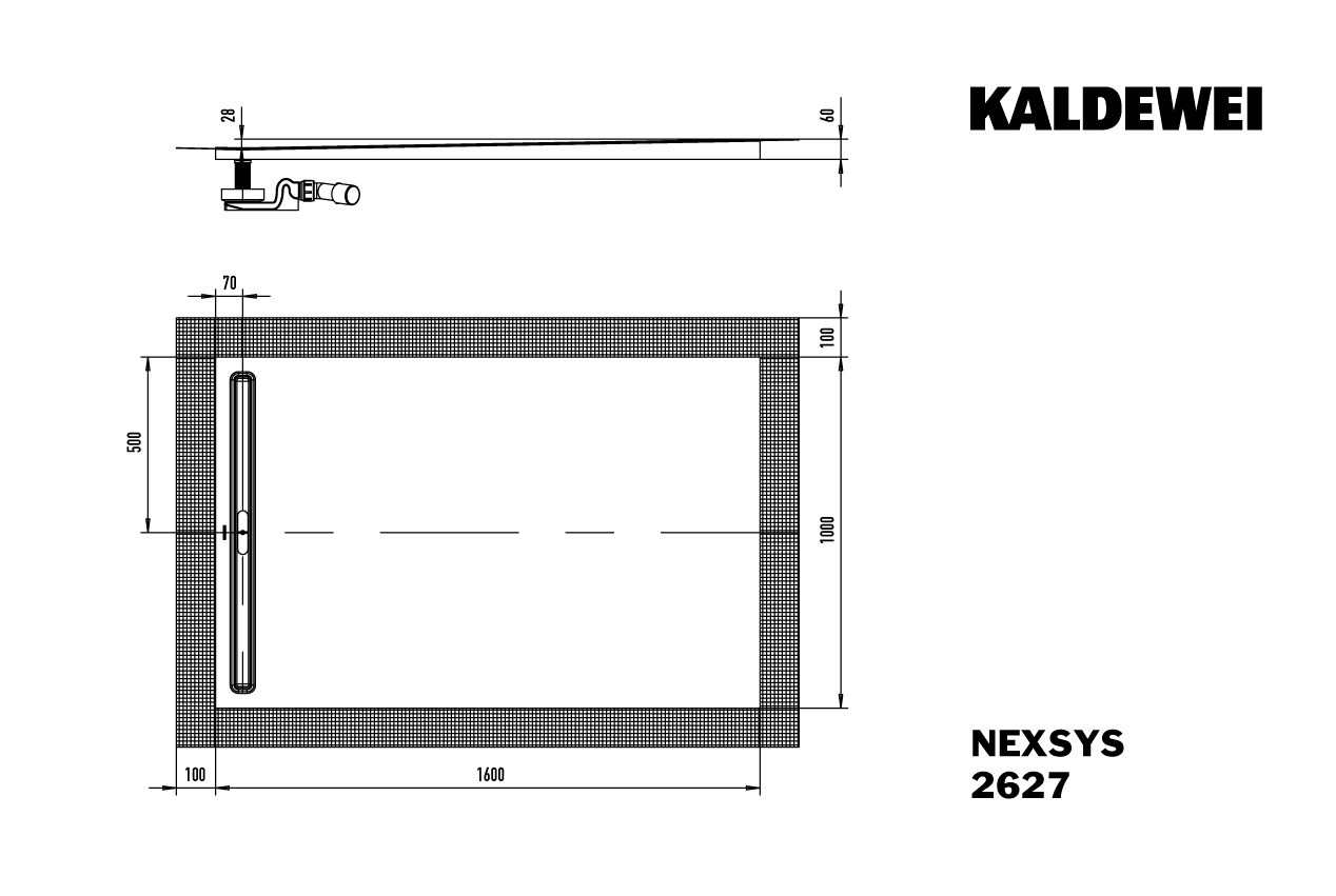 Kaldewei Duschwanne NEXSYS 2627 100x160cm, bodeneben, Secure-Plus, schwarz matt 100
