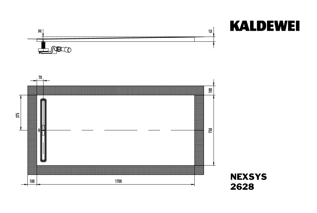Kaldewei Duschwanne NEXSYS 2628 75x170cm, bodeneben, schwarz