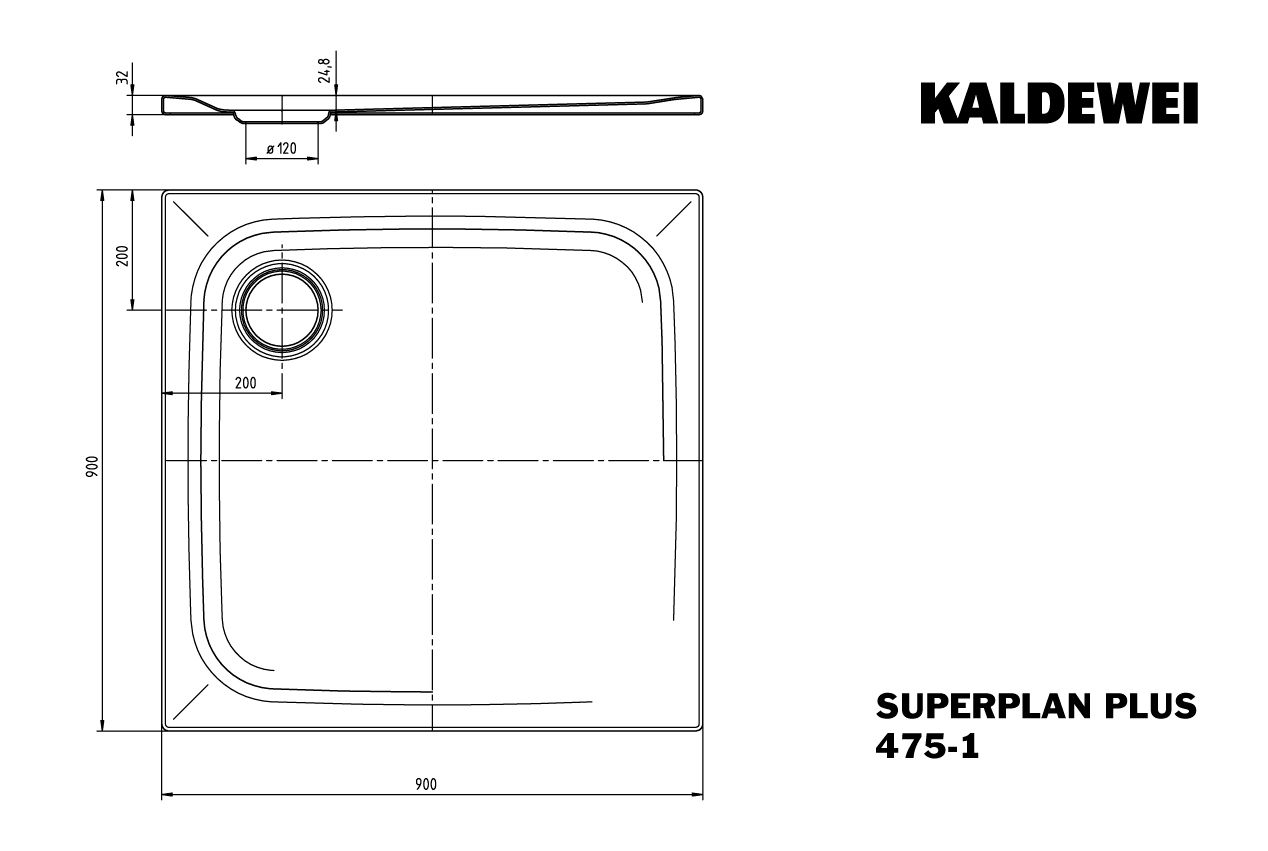 Kaldewei Duschfläche SUPERPLAN PLUS 475-1 90x90cm, Perl-Effekt, schwarz