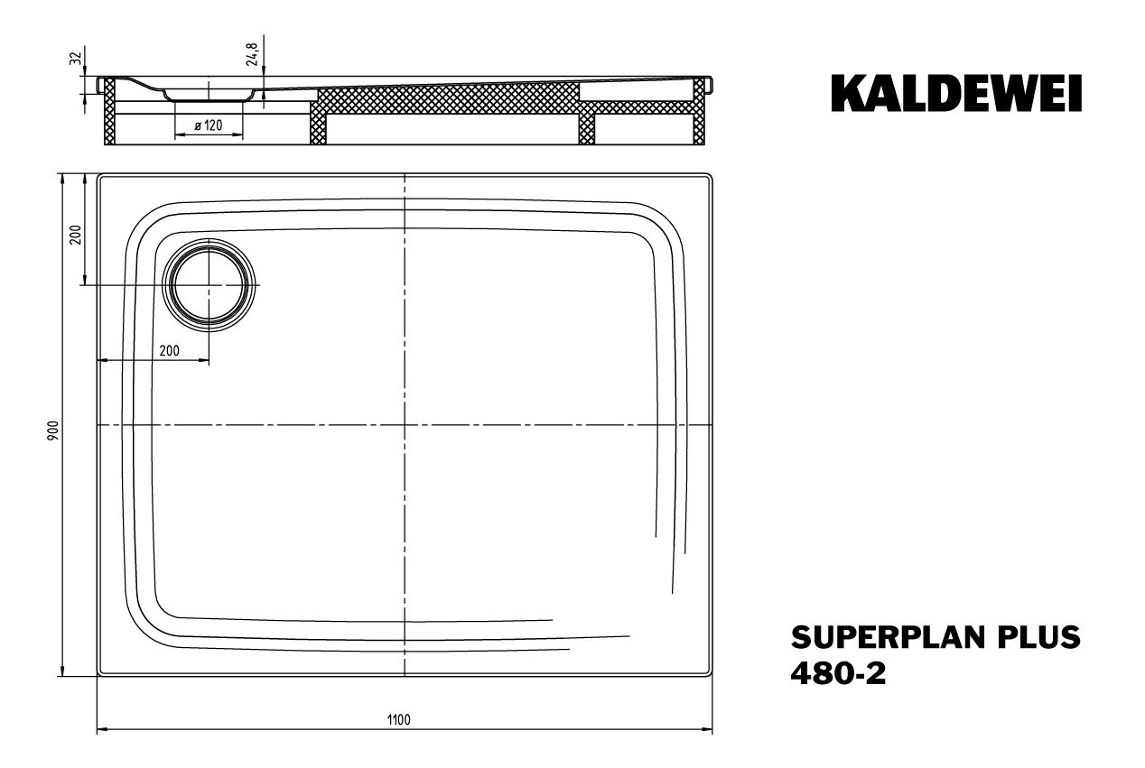 Kaldewei Duschfläche SUPERPLAN PLUS 480-2 90x110cm, mit Träger, Vollantislip Perl-Effekt, pergamon