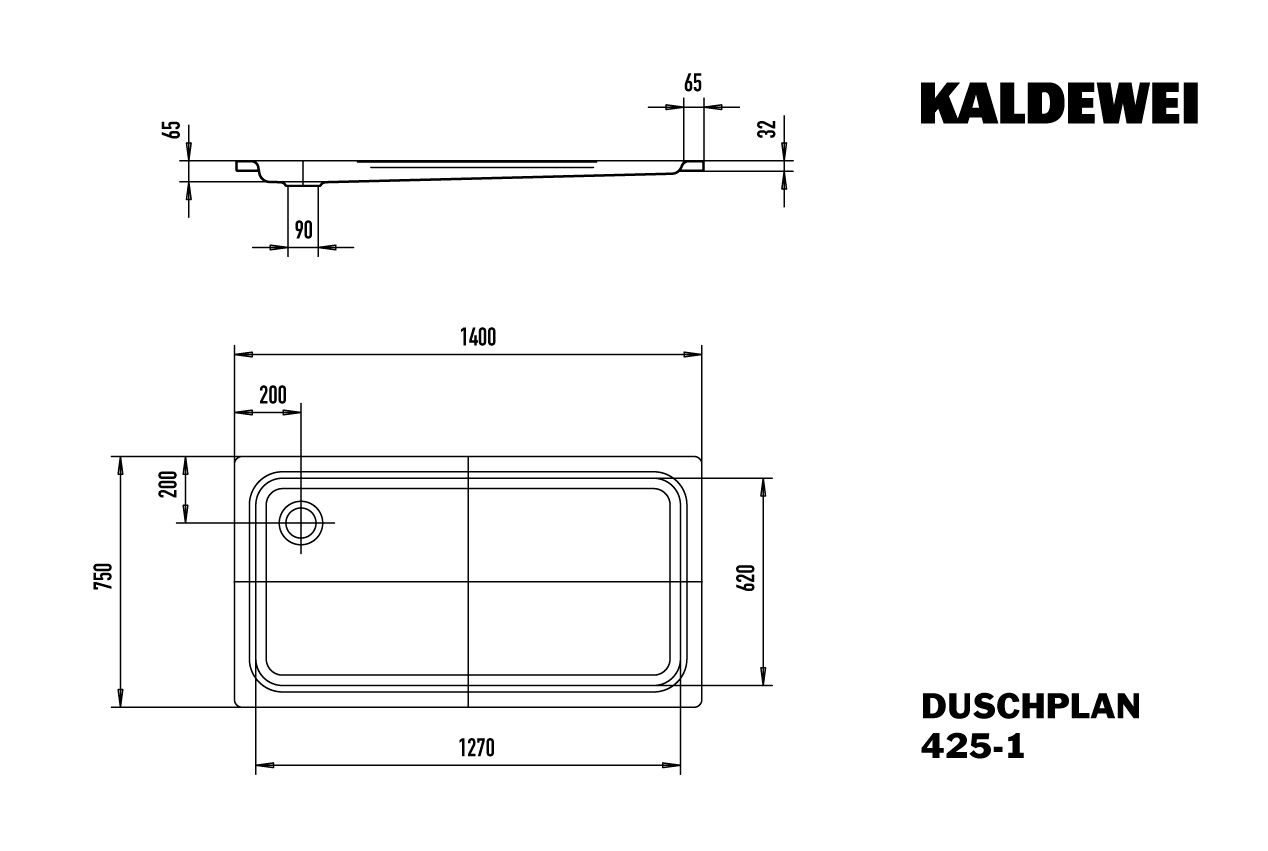 Kaldewei Duschwanne DUSCHPLAN 425-1 75x140cm, schwarz