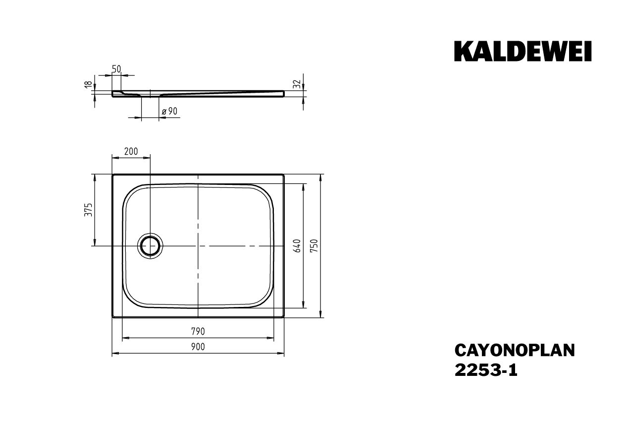 Kaldewei Duschwanne CAYONOPLAN 2253-1 75x90x1,8cm, bodeneben, Antislip Perl-Effekt, pergamon