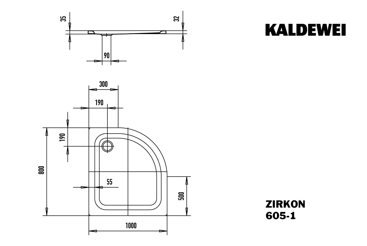 Kaldewei Duschwanne ZIRKON 605-1 100x80x3,5cm, Perl-Effekt, schwarz