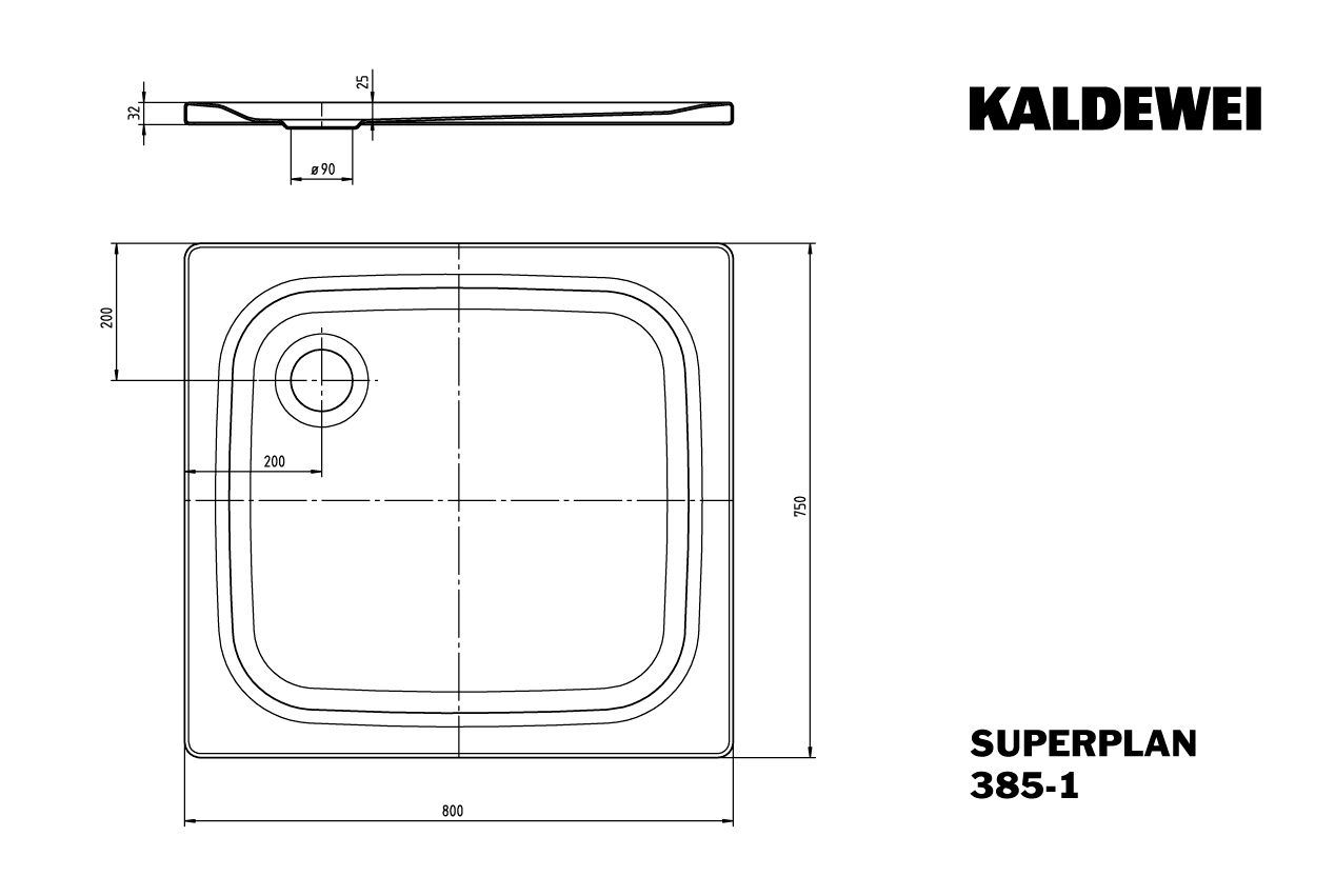 Kaldewei Duschwanne SUPERPLAN CLASSIC 385-1 75x80cm, Antislip Perl-Effekt, alpinweiß matt