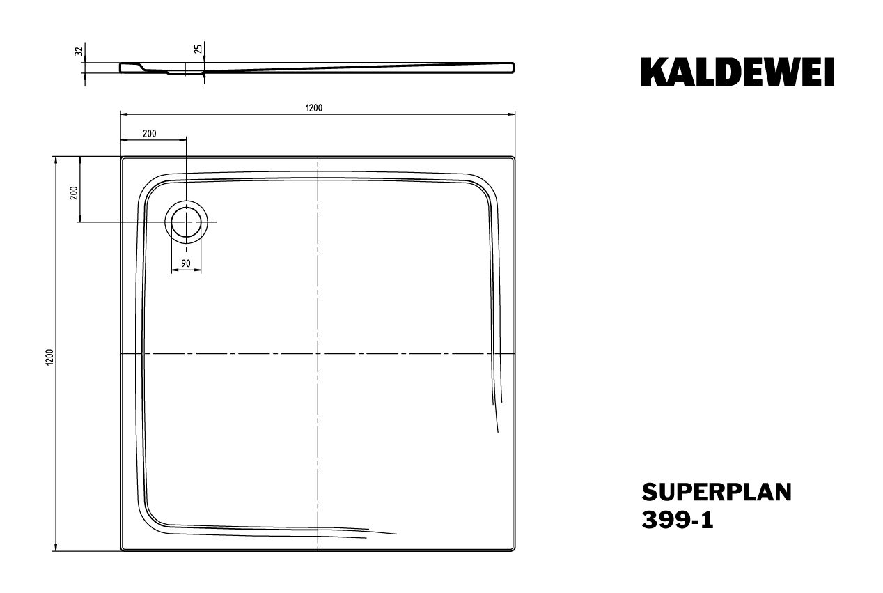 Kaldewei Duschwanne SUPERPLAN CLASSIC 399-1 120x120x2,5cm, Vollantislip Perl-Effekt, weiß