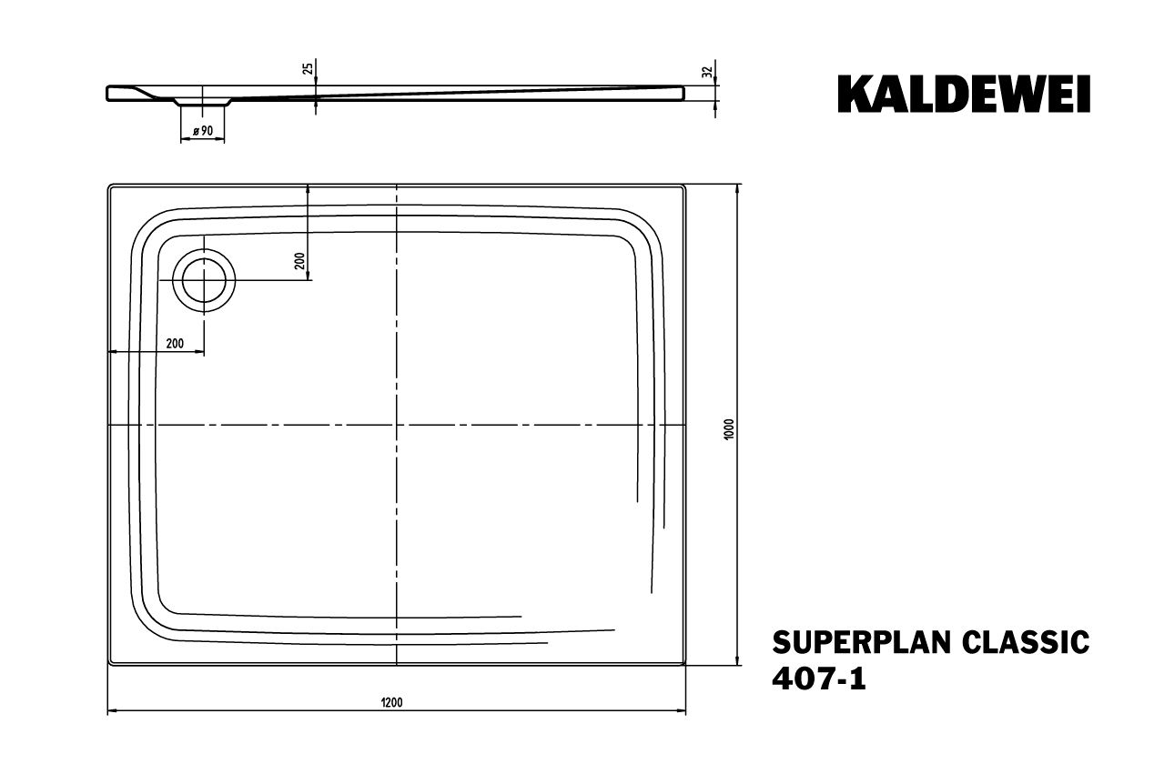 Kaldewei Duschwanne SUPERPLAN CLASSIC 407-1 100x120x2,5cm, Vollantislip Perl-Effekt, weiß