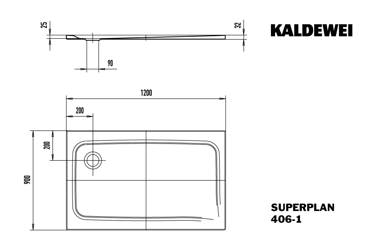 Kaldewei Duschwanne SUPERPLAN CLASSIC 406-1 90x120x2,5cm, Vollantislip Perl-Effekt, pergamon