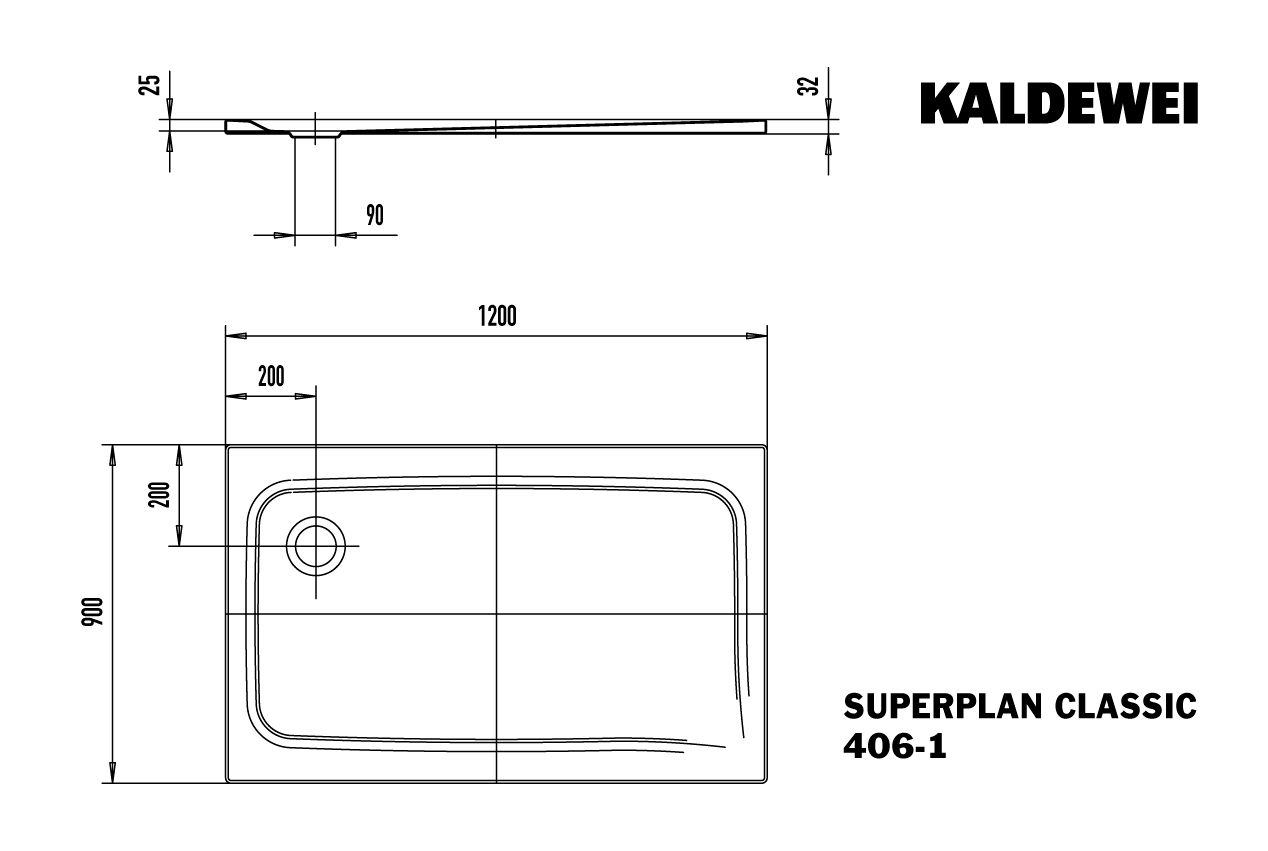Kaldewei Duschwanne SUPERPLAN CLASSIC 406-1 90x120x2,5cm, weiß