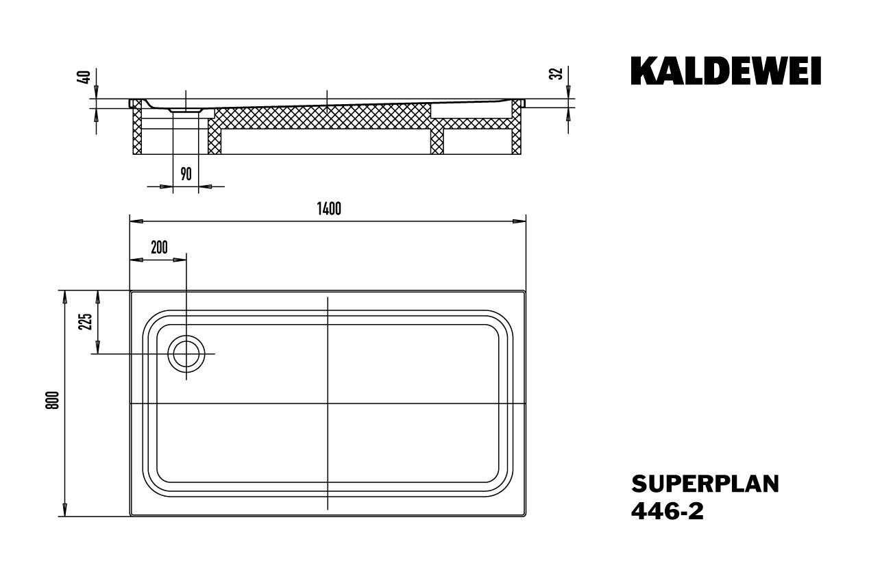 Kaldewei Duschwanne SUPERPLAN CLASSIC 446-2 80x140x4cm, mit Styroporträger, Antislip Secure Plus, cool grey80