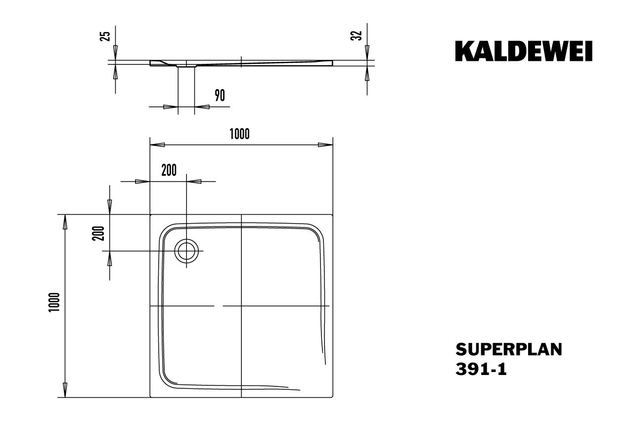 Kaldewei Duschwanne SUPERPLAN CLASSIC 391-1 100x100x2,5cm, weiß