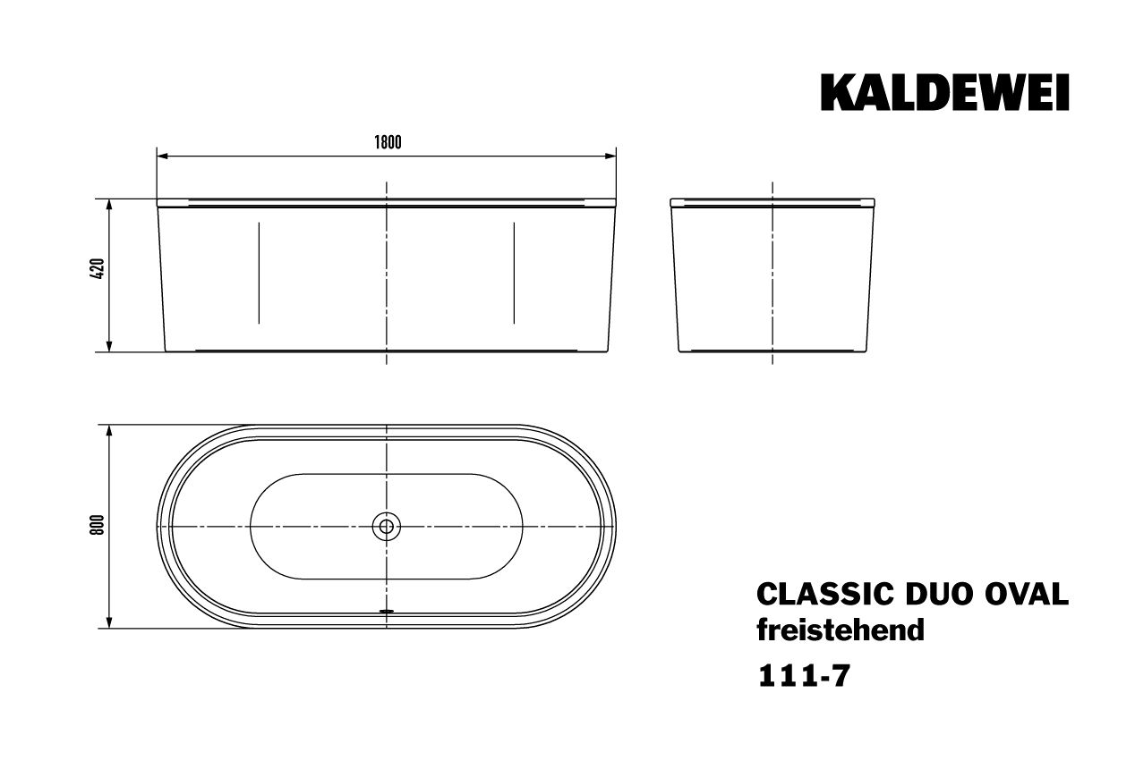 Kaldewei Badewanne CLASSIC DUO 111-7 180x80cm, oval, freistehend, Schürze alpinweiss matt, alpinweiß matt