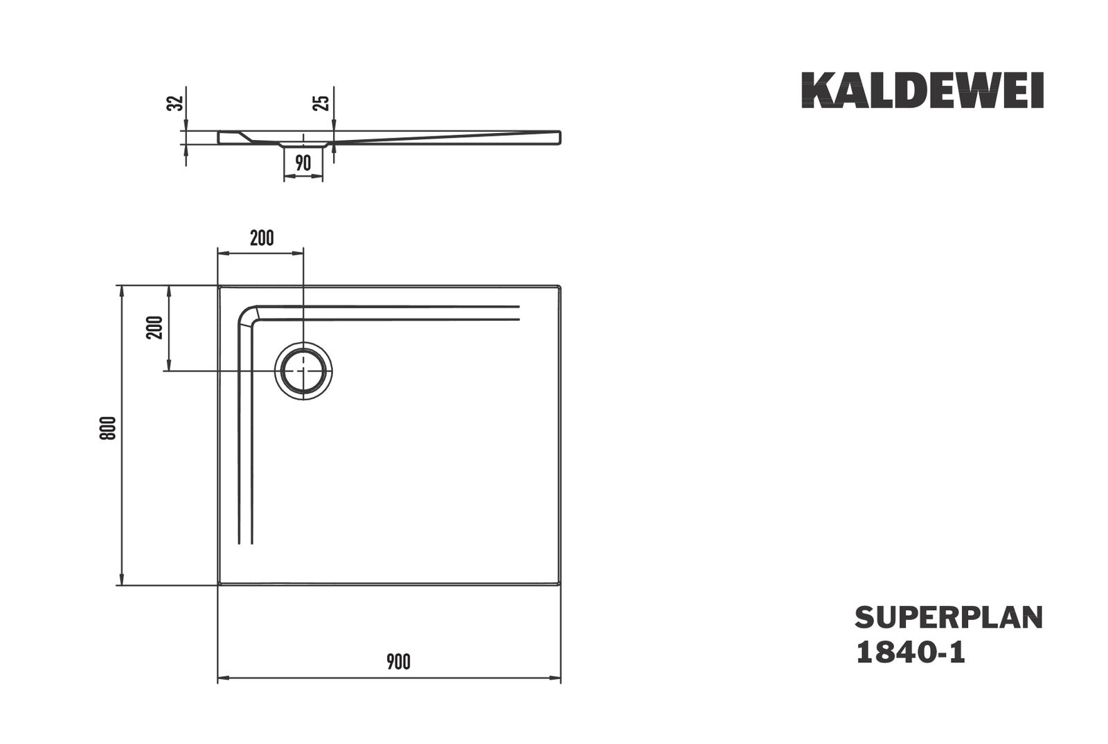 Kaldewei Duschwanne SUPERPLAN 1840-1 80x90x2,5cm, Invisible Grip, warm grey50