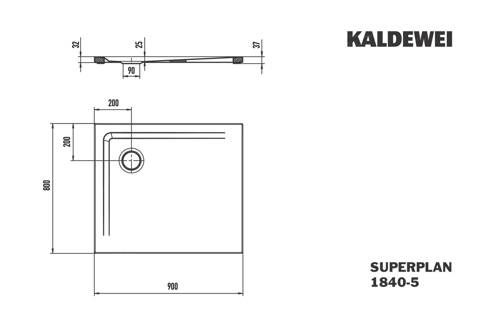 Kaldewei Duschfläche SUPERPLAN 1840-5 80x90cm, flach, Träger, Invisible Grip, warm grey50