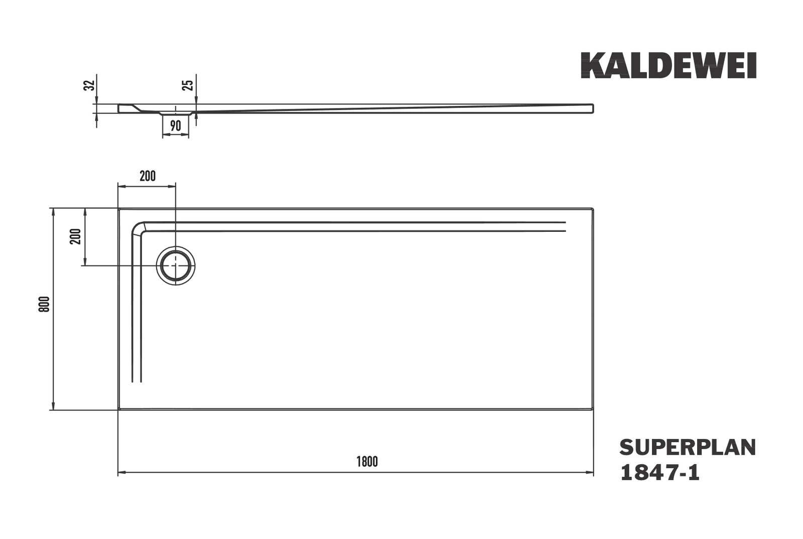Kaldewei Duschwanne SUPERPLAN 1847-1 80x180x4,7cm, Invisible Grip, warm grey80