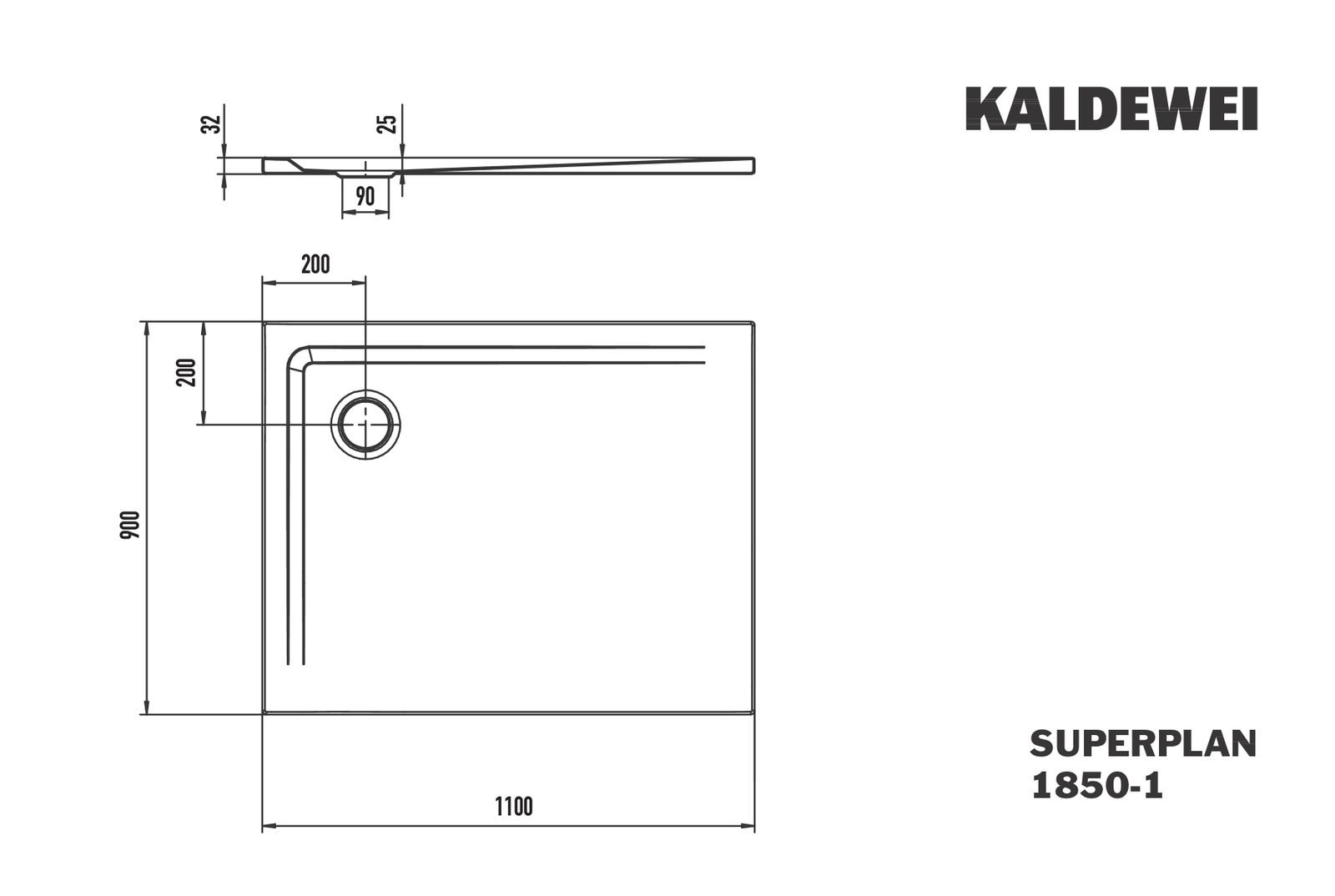 Kaldewei Duschwanne SUPERPLAN 1850-1 90x110x2,5cm, Secure Plus, weiß