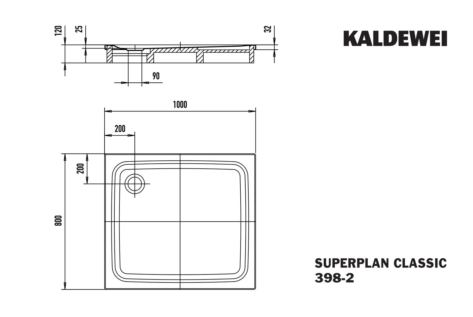 Kaldewei Duschwanne SUPERPLAN CLASSIC 398-2 80x100x2,5cm, mit Träger, Vollantislip, pergamon
