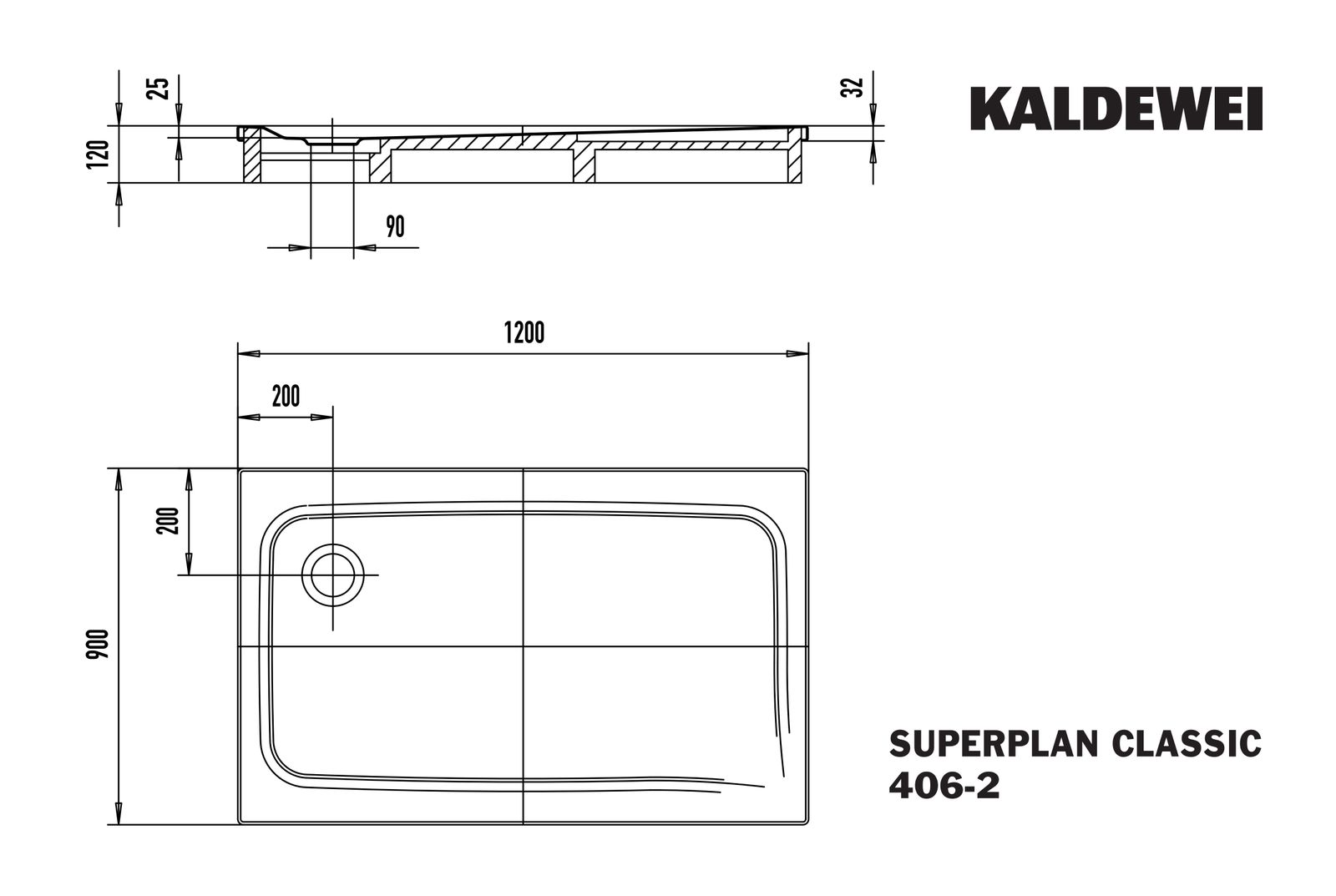 Kaldewei Duschwanne SUPERPLAN CLASSIC 406-2 90x120x2,5cm, mit Träger, Antislip, bahamabeige