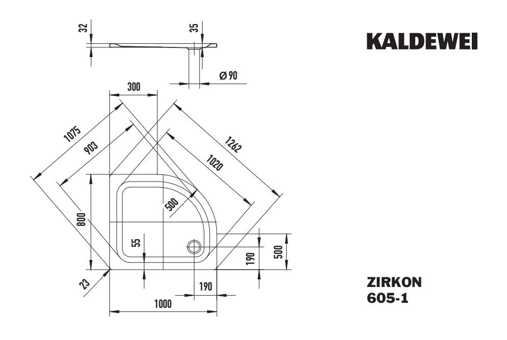 Kaldewei Duschwanne ZIRKON 605-1 100x80x3,5cm, Perl-Effekt, schwarz