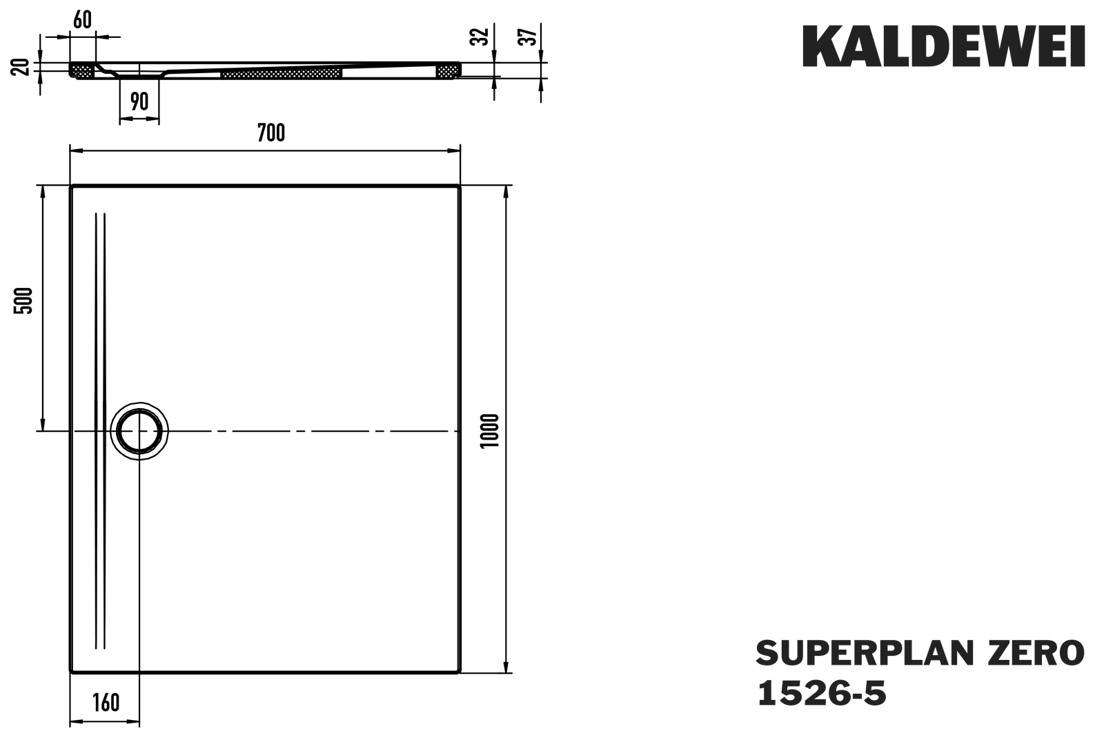 Kaldewei Duschwanne SUPERPLAN ZERO 1526-5 70x100cm, Wannenträger extraflach, SEC, weiß