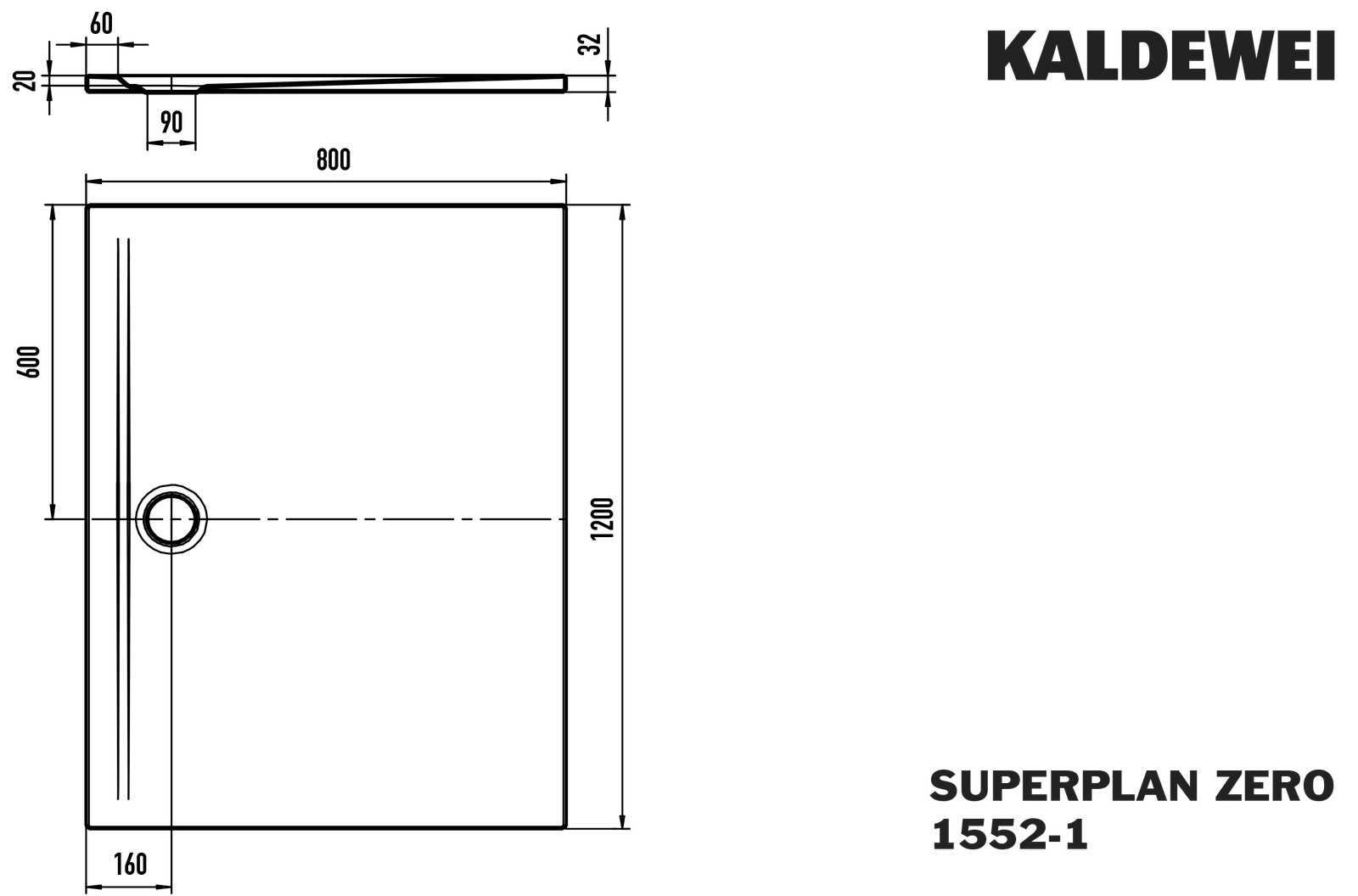 Kaldewei Duschwanne SUPERPLAN ZERO 1552-1 80x120cm, weiß