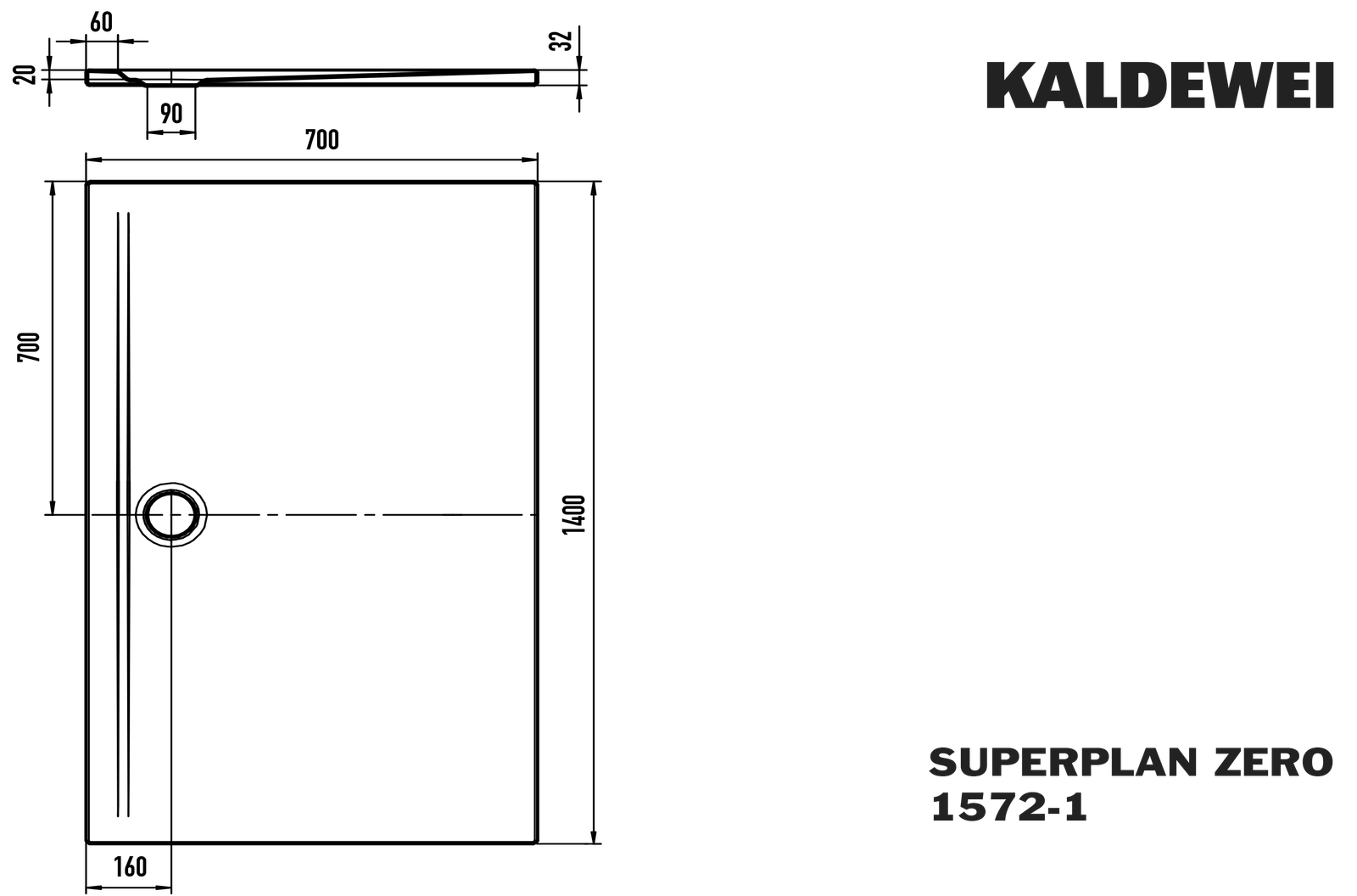 Kaldewei Duschwanne SUPERPLAN ZERO 1572-1 70x140cm, Secure Plus, weiß