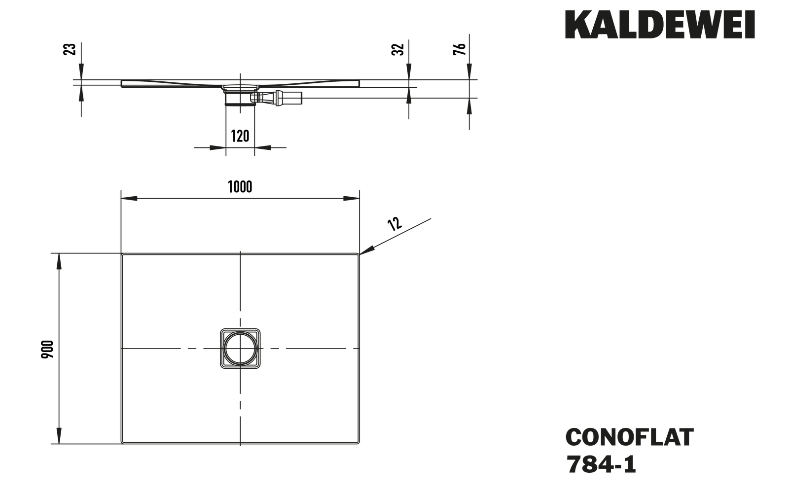 Kaldewei Duschfläche CONOFLAT 784-1 90x100cm, Perl-Effekt, schwarz