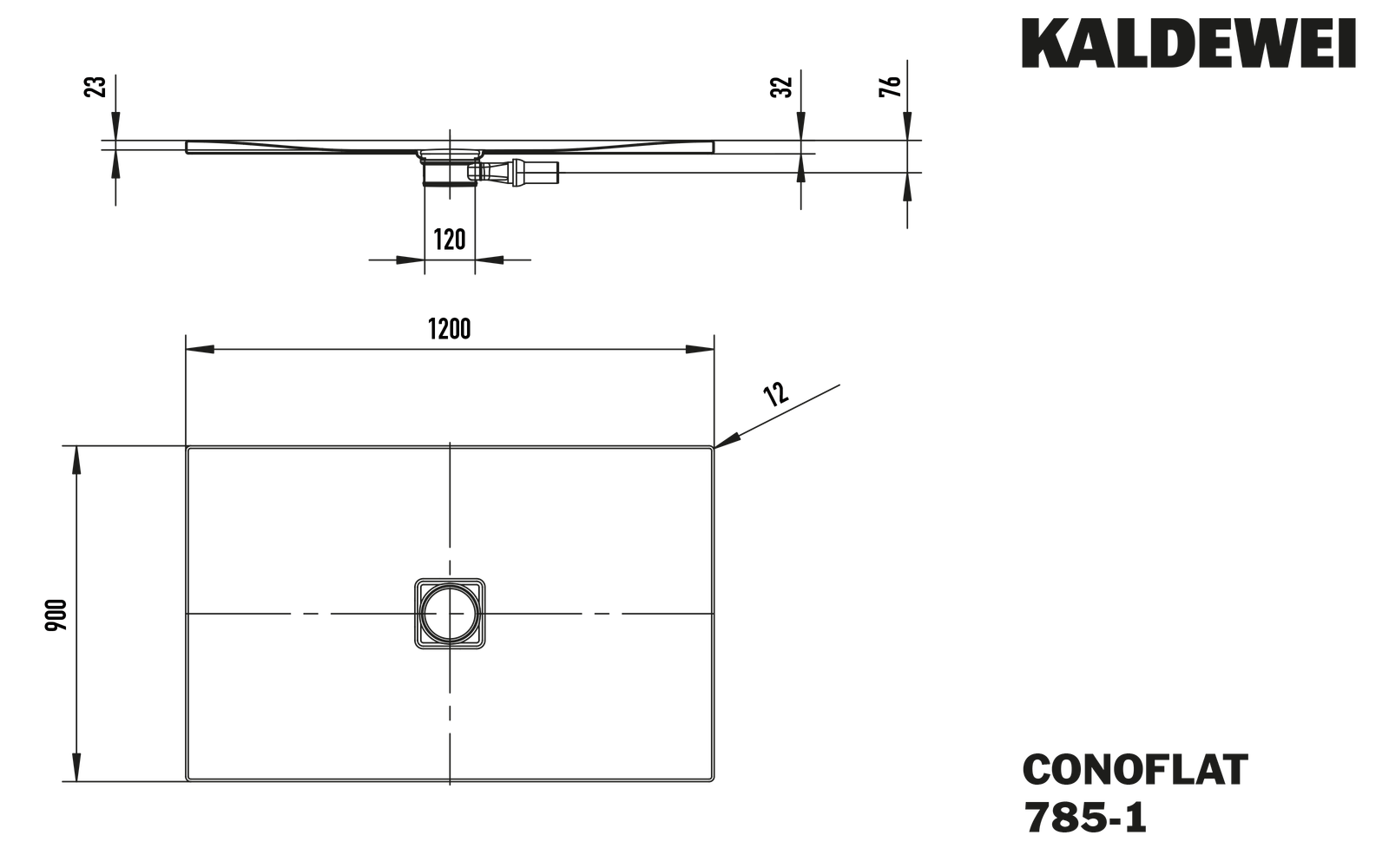 Kaldewei Duschfläche CONOFLAT 785-1 90x120cm, alpinweiß matt