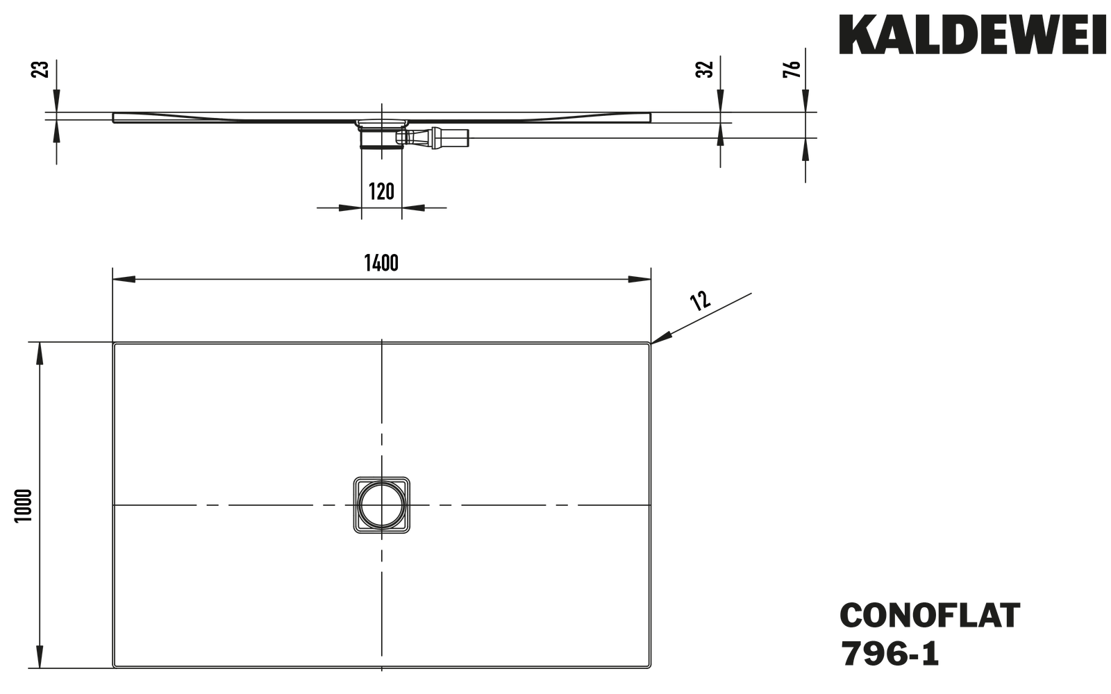 Kaldewei Duschfläche CONOFLAT 796-1 100x140cm, Antislip, schwarz