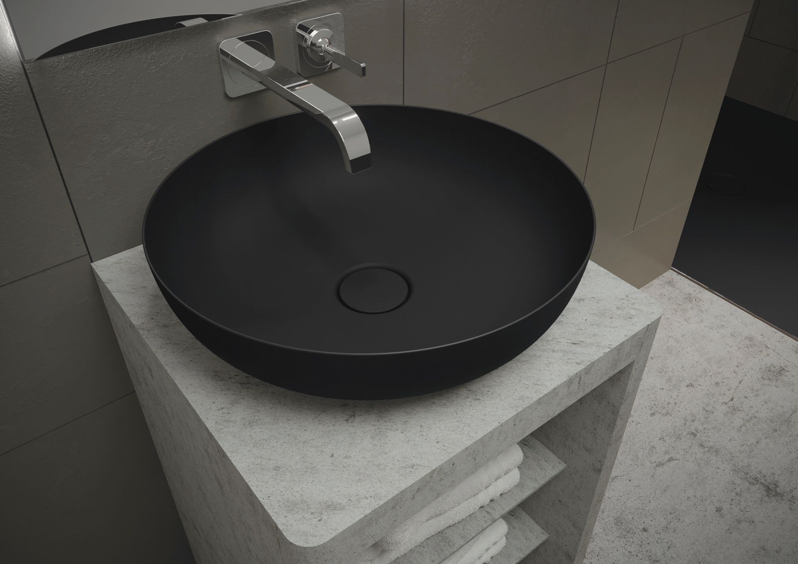 Kaldewei Waschtisch-Schale Miena 3181, Ø 38 cm, cool grey 90, Perl-Effekt, ohne Überlauf, ohne Hahnloch, Schallschutz