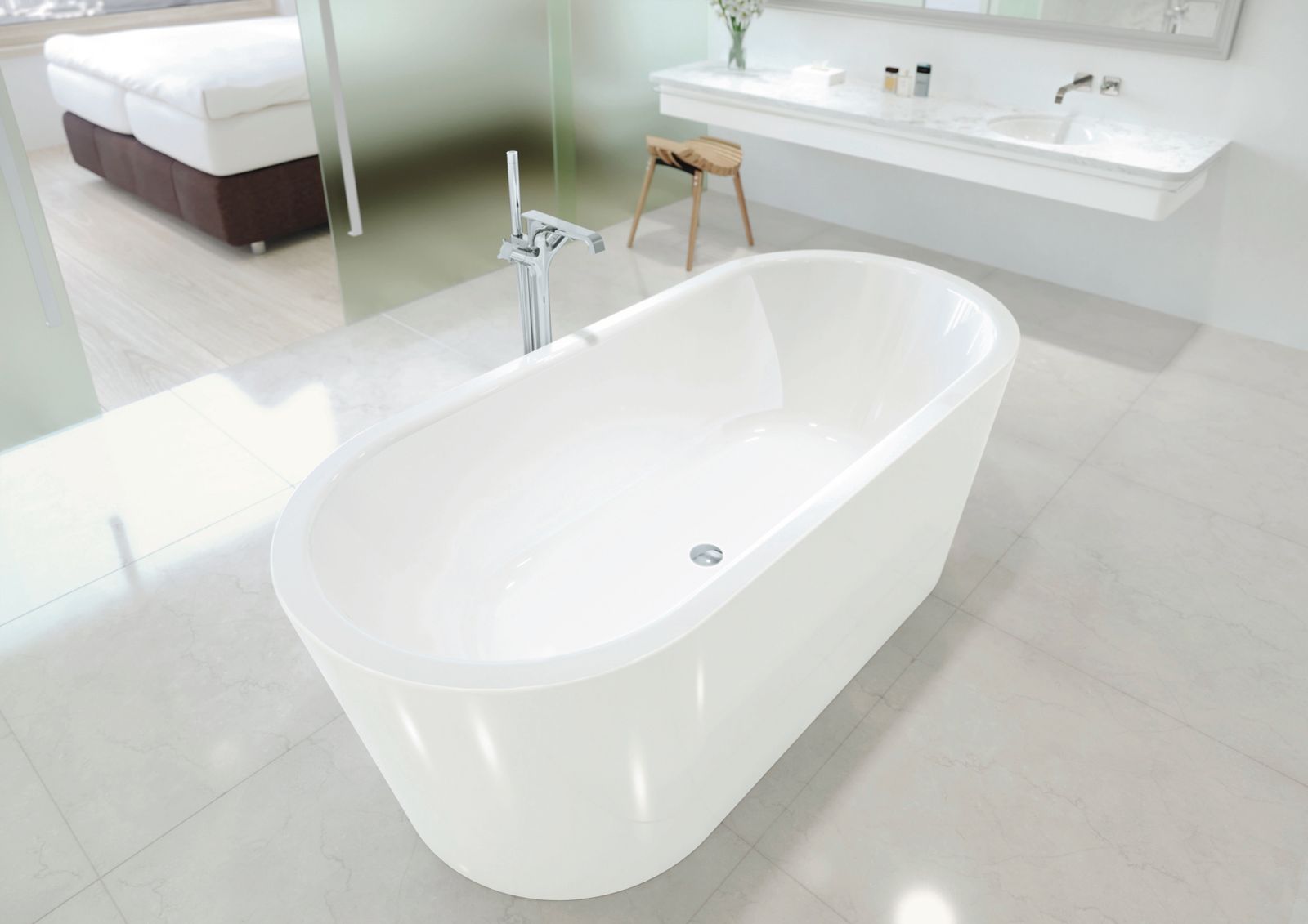 Kaldewei Badewanne CLASSIC DUO 1113 170x75cm, oval, freistehend, Antislip, schallschutz, weiß