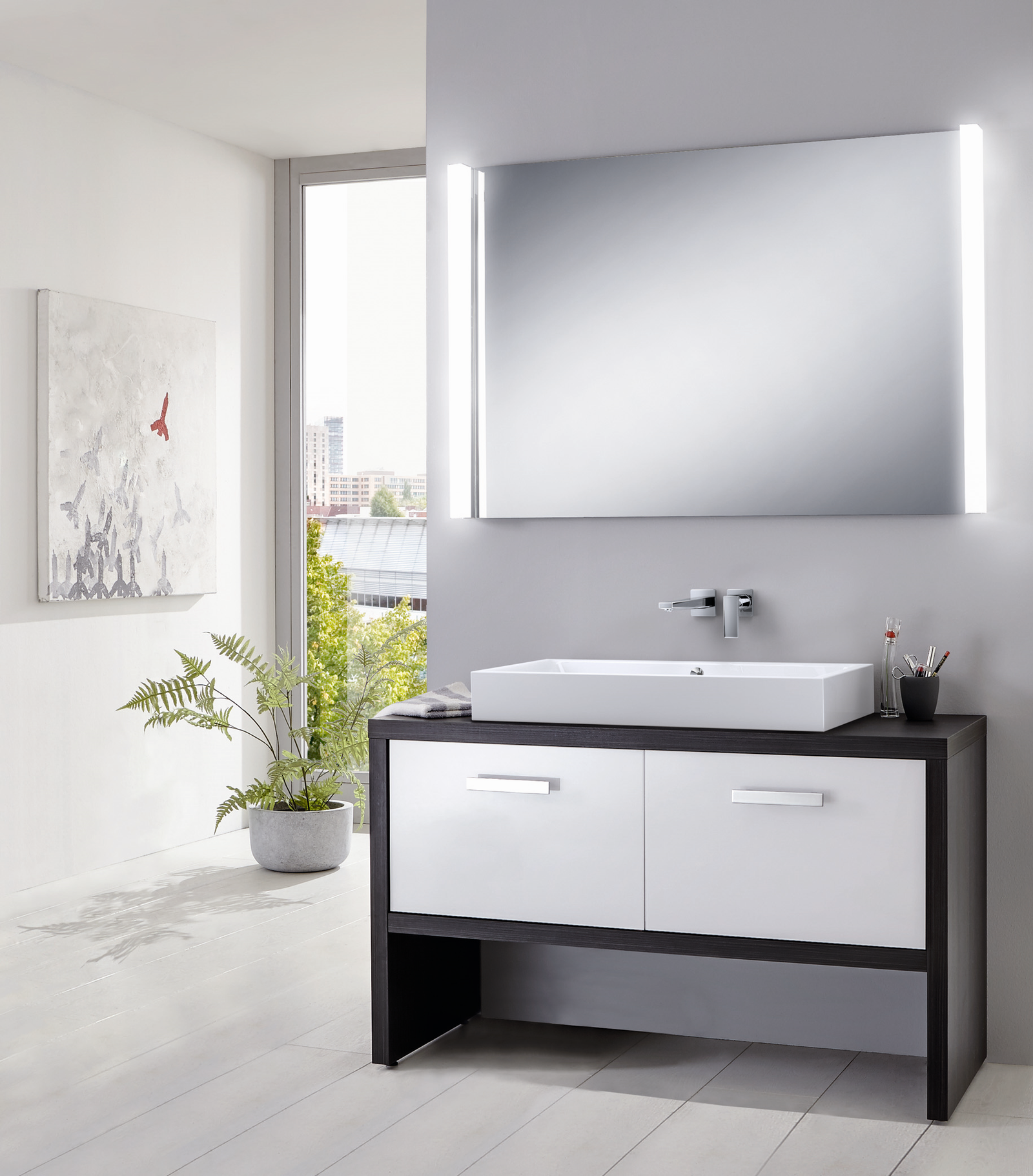 Kaldewei Aufsatz-Waschtisch PURO 3158, 90 x 46 cm, cool grey 70, mit Überlauf, 3 Hahnlöcher