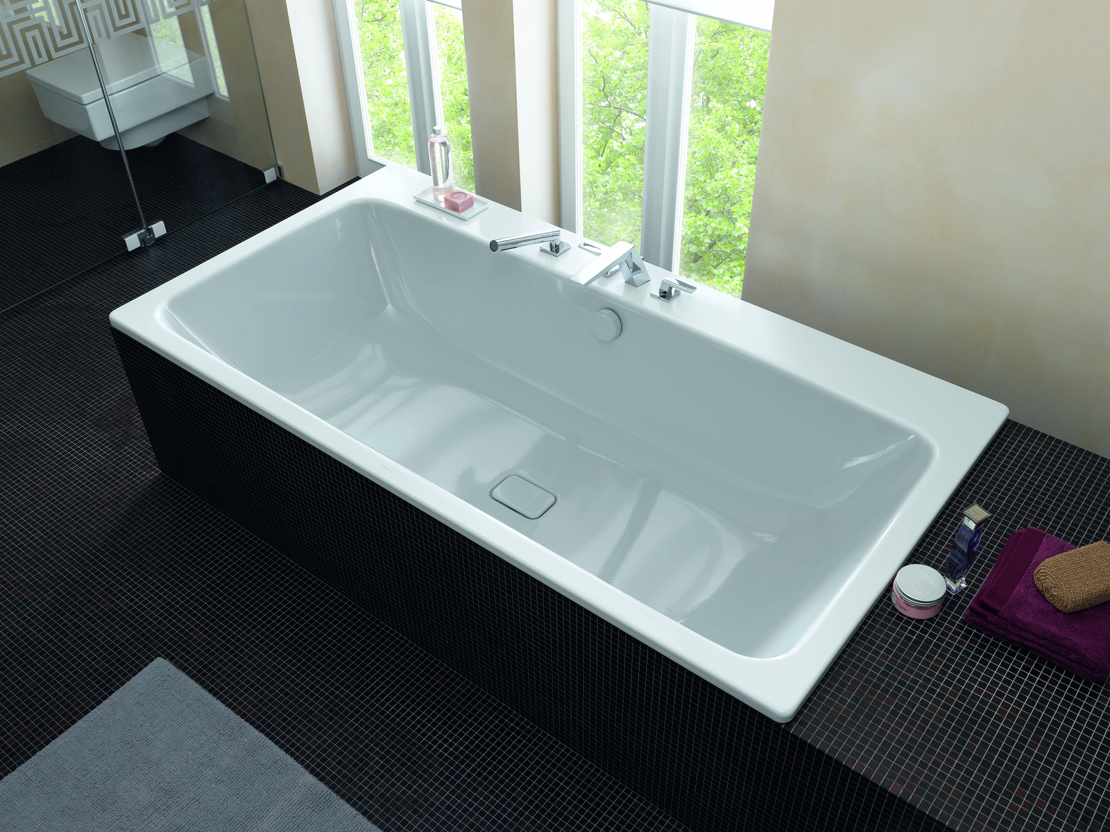 Kaldewei Badewanne ASYMMETRIC DUO 742 180x90cm, Sonderüberlauf Vollantislip Perl-Effekt, alpinweiß