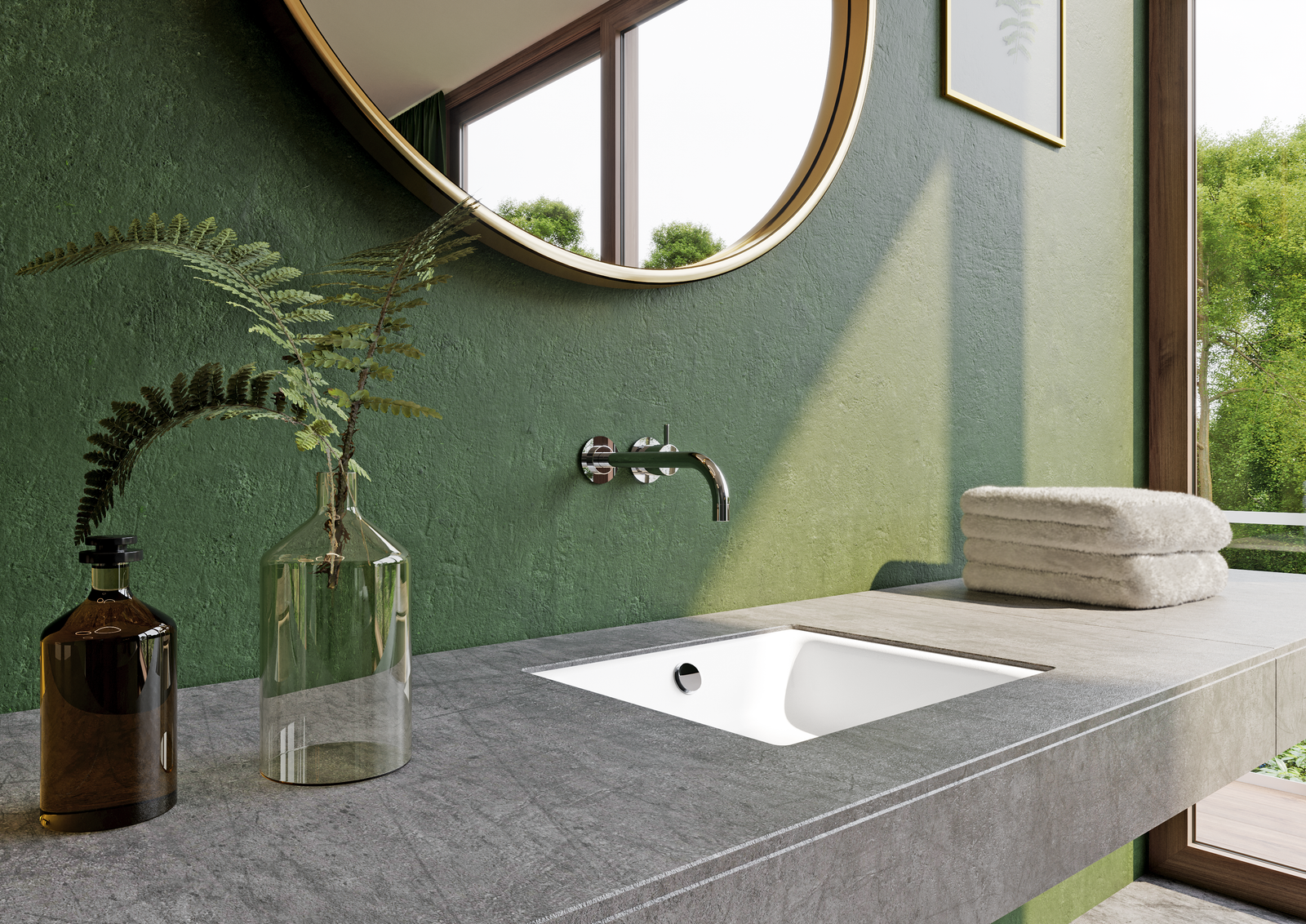 Kaldewei Unterbau-Waschtisch PURO 3161, 90 x 38,5 cm, cool grey 90 Perl-Effekt, mit Überlauf, ohne Hahnloch