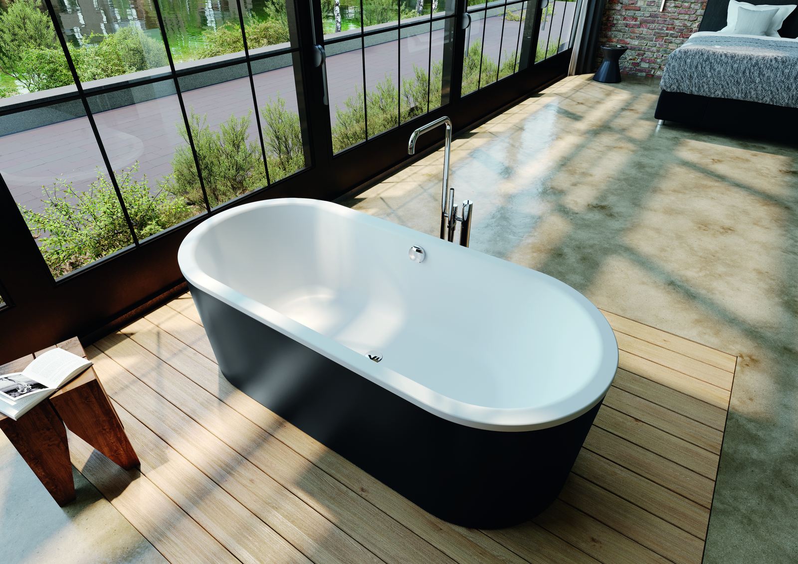 Kaldewei Badewanne CLASSIC DUO 111-7 180x80cm, oval, freistehend, Schürze alpinweiss matt, alpinweiß matt