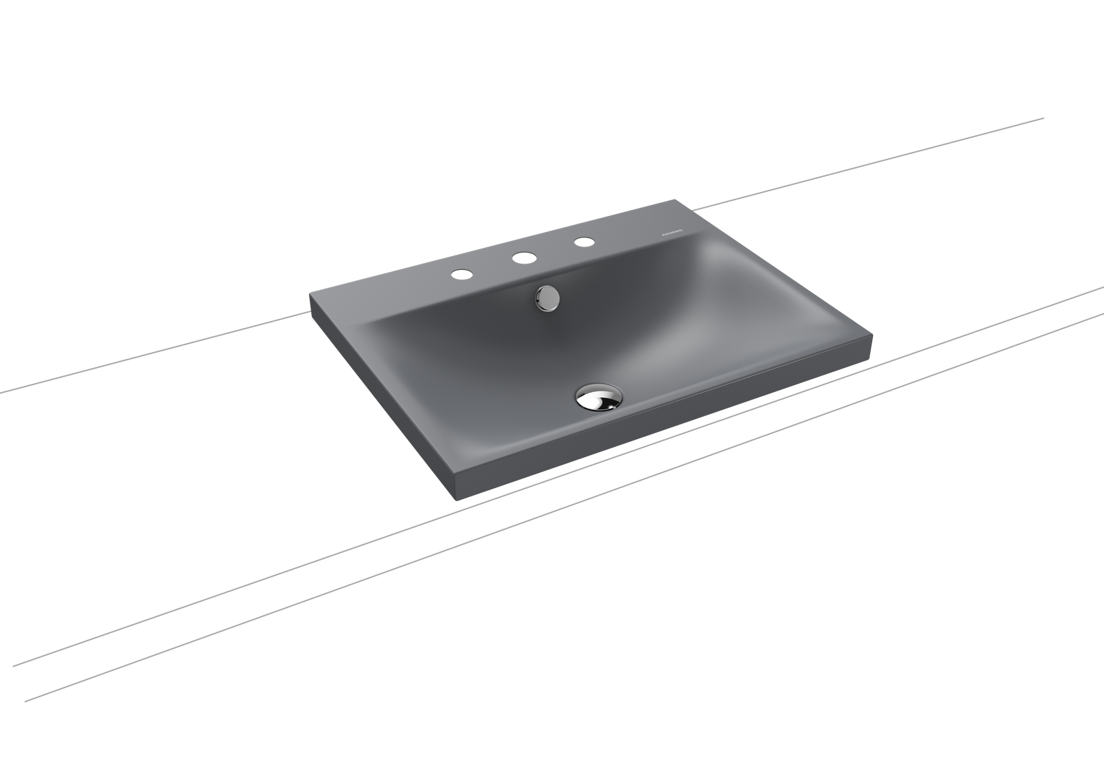 Kaldewei Aufsatz-Waschtisch SILENIO 3040, 60 x 46 x 4 cm, cool grey 70, Überlauf, 3 Hahnlöcher