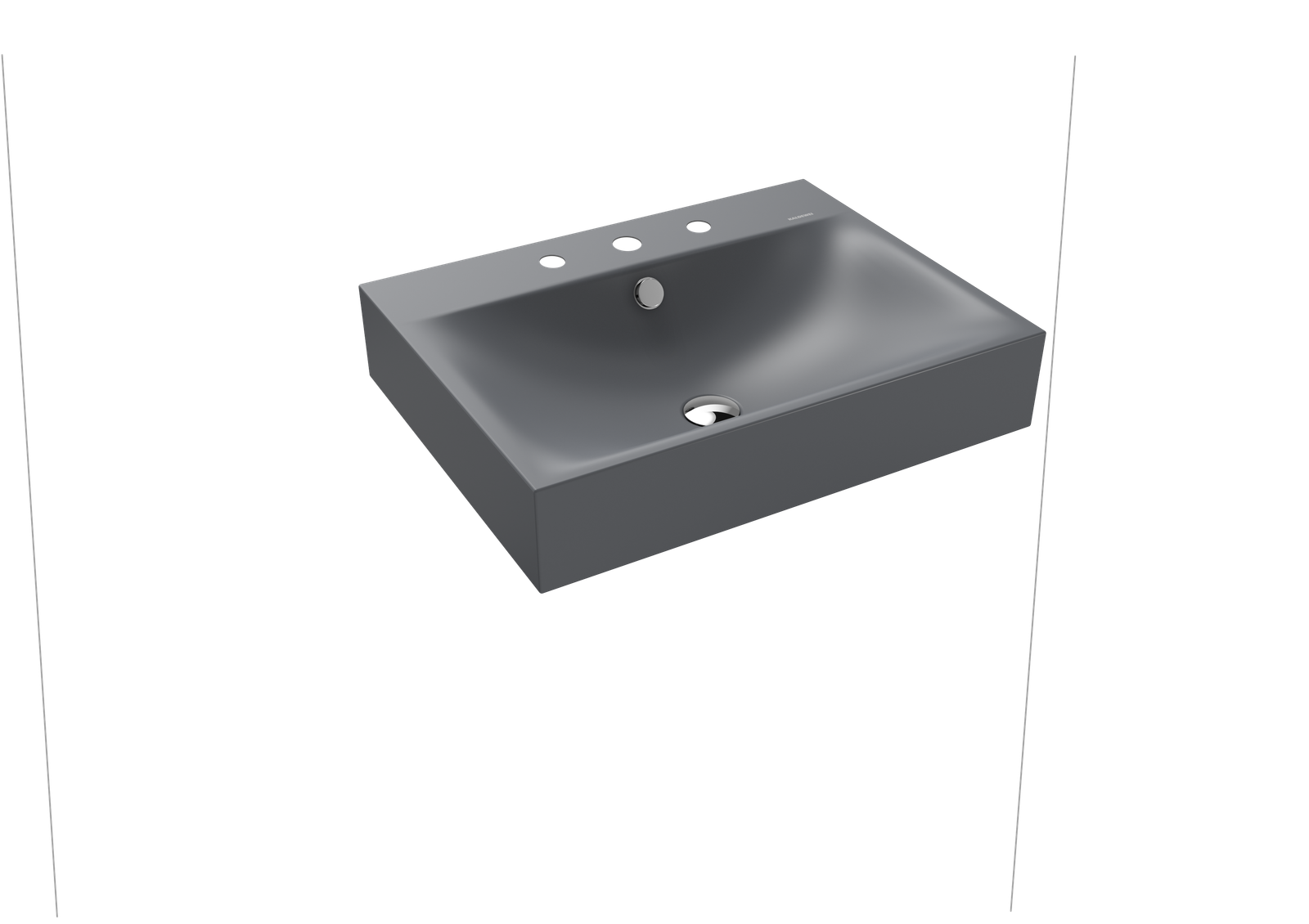 Kaldewei Wand-Waschtisch SILENIO 3044, 60 x 46 x 12 cm, cool grey 70, mit Überlauf, 3 Hahnlöcher