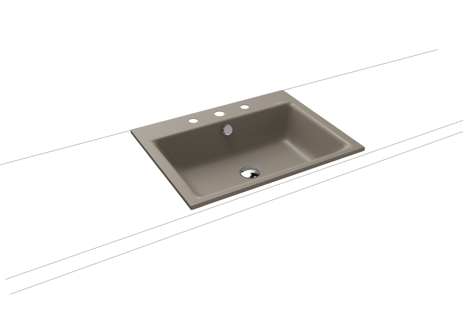 Kaldewei Einbau-Waschtisch PURO 3151, 60 x 46 cm, warm grey 60 Perl-Effekt, mit Überlauf, 3 Hahnlöcher