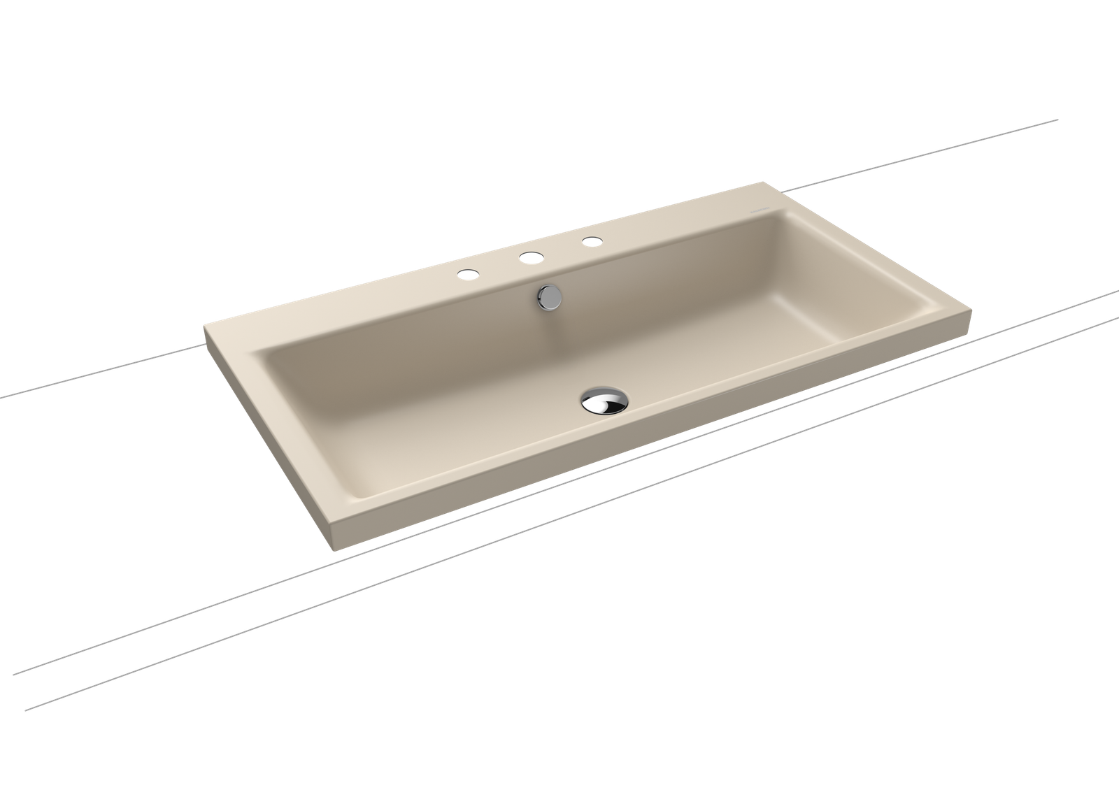 Kaldewei Aufsatz-Waschtisch PURO 3155, 90 x 46 cm, warm beige 20 Perl-Effekt, mit Überlauf, 3 Hahnlöcher