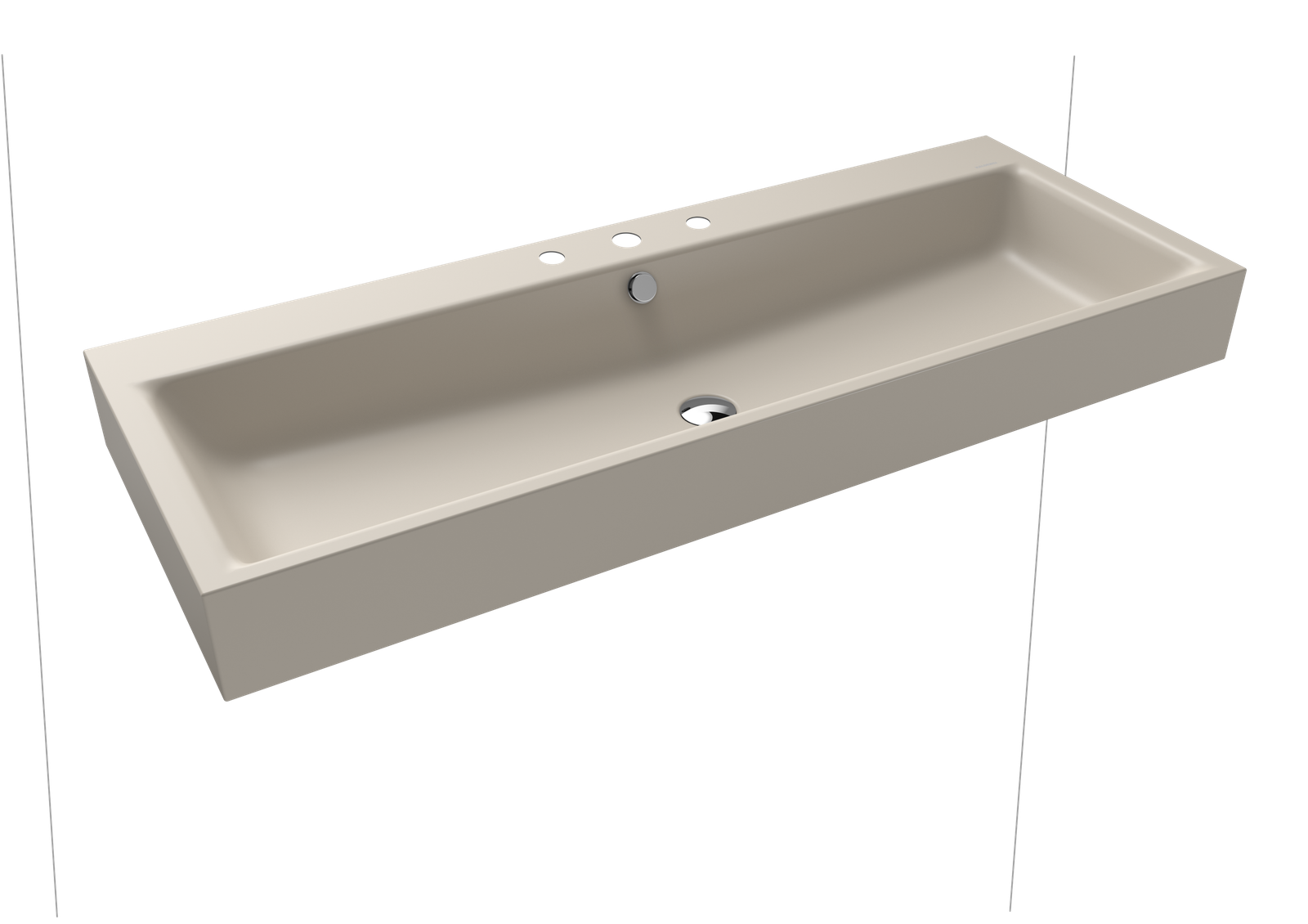 Kaldewei Wand-Waschtisch PURO 3167, 120 x 46 cm, warm grey 10 Perl-Effekt, mit Überlauf, 3 Hahnlöcher