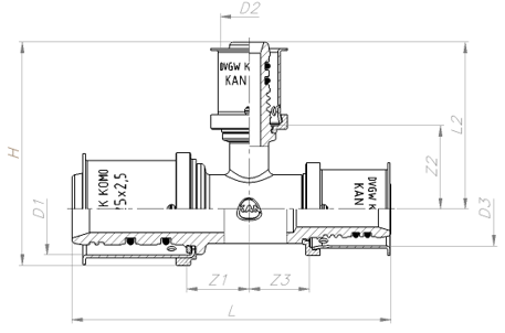 KAN-therm T-Stück ultraPRESS 20 x 16 x 20 mm, Messing, reduziert, mit Presshülse
