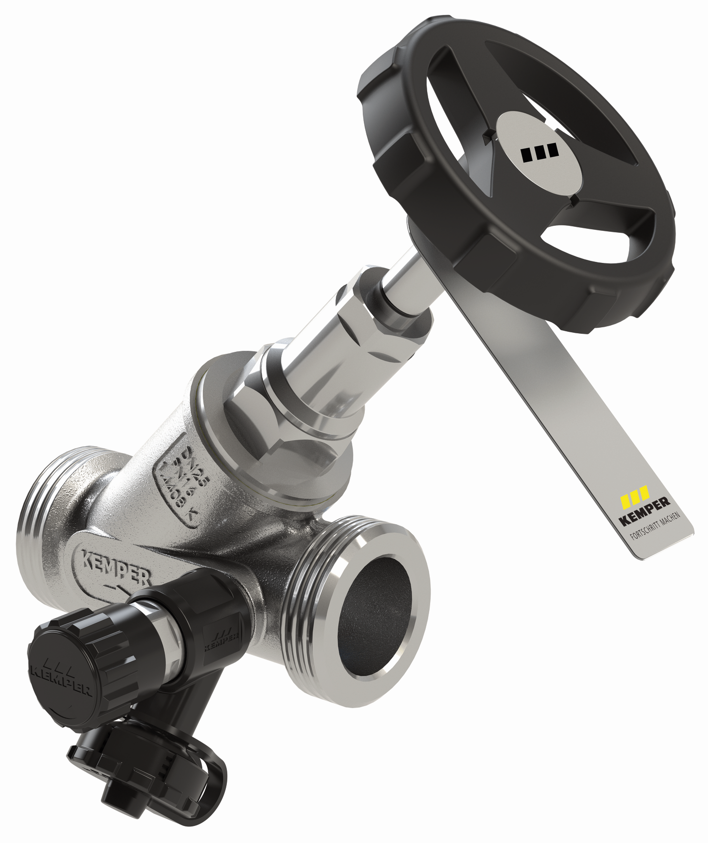 Kemper Freistrom-Absperrventil Niro PN 16, Edelstahl, mit Entleerung, DN 50, G 2 3/8