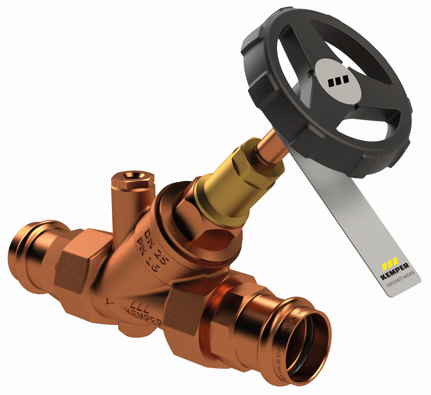 Kemper Freistrom-Absperrventil Weser DN 15, 18 mm, PN 16, Rotguss, mit Entleerstopfen