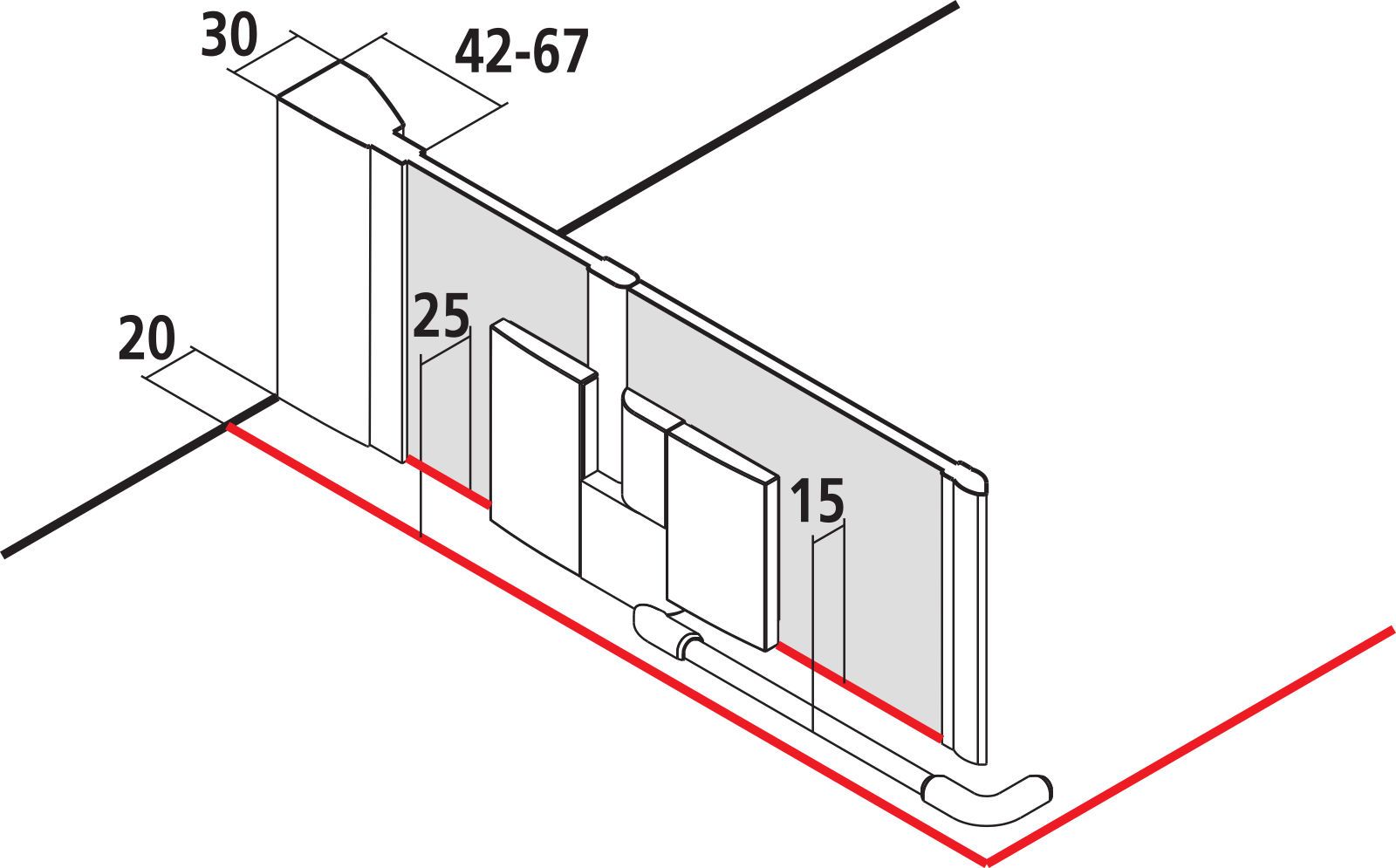 Kermi Pendeltür-Eckeinstiegshälfte Filia XP 100 x 200 cm, silber hochglanz, ESG klar, links, auf Duschwanne